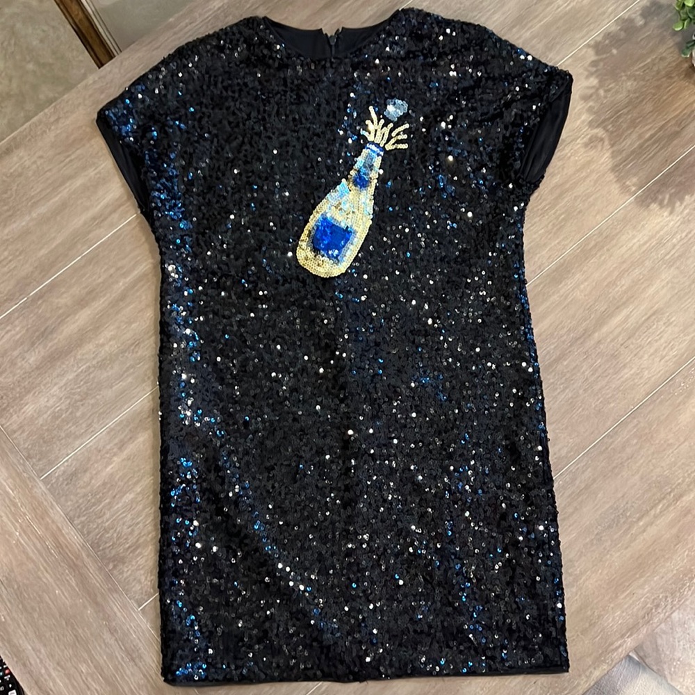 Aidan by Aidan Mattox Champagne black Sequin Mini shift Dress